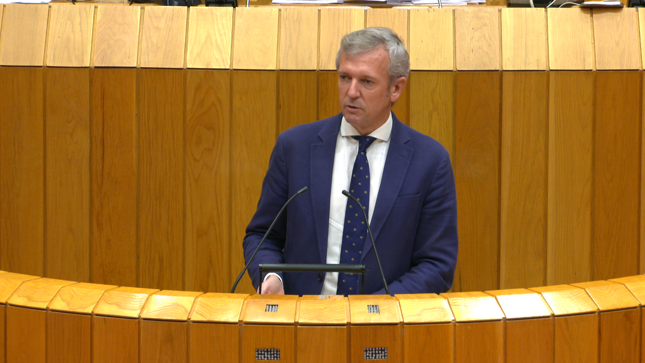 Alfonso Rueda na súa comparecencia no Parlamento de Galicia