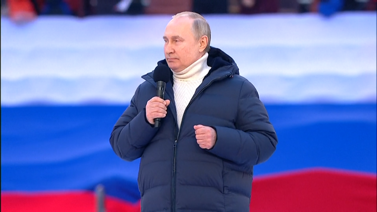 Vladimir Putin, presidente de Rusia, no acto de aniversario da anexión de Crimea