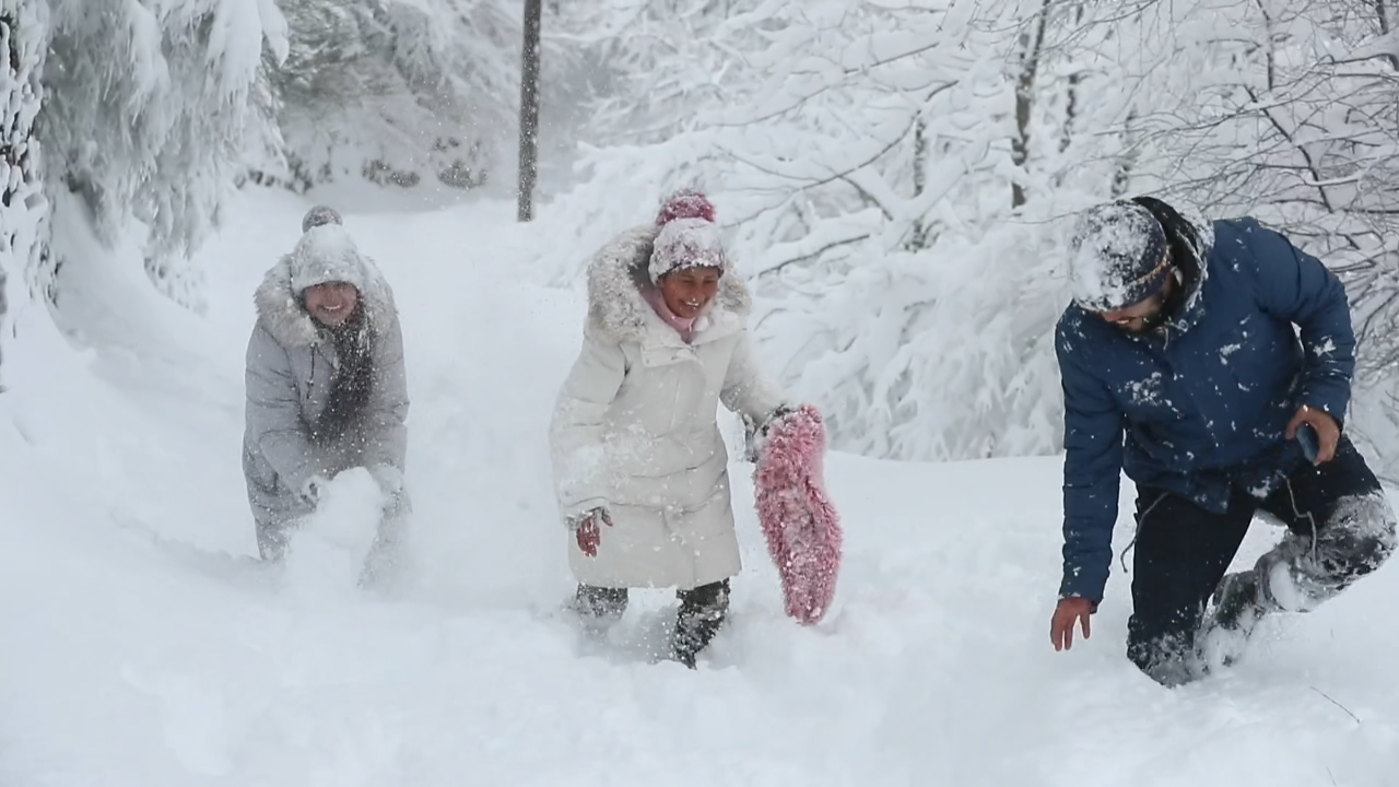 Unha familia goza da neve.