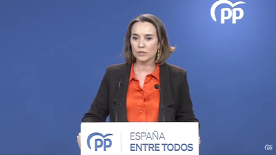 Cuca Gamarra, nunha conferencia de prensa esta mañá na sede do PP