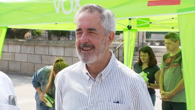 O candidato de Vox á presidencia da Xunta, Álvaro Díaz-Mella, durante a campaña das municipais de 2023