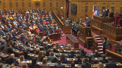 Carlos III durante a súa intervención no Senado francés