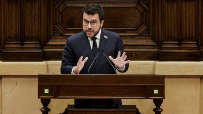 O presidente da Generalitat, Pere Aragonès, no Parlament (EFE/Quique García)