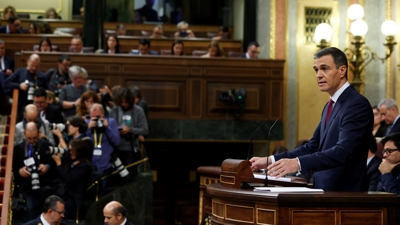 Pedro Sánchez na tribuna do Congreso (EFE/Javier Lizón)