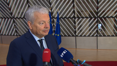 O comisario europeo de Xustiza Didier Reynders na súa chegada ao Consello de Xustiza que ten lugar hoxe en Bruxelas