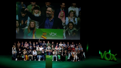 Santiago Abascal no acto público deste sábado. EFE/Chema Moya