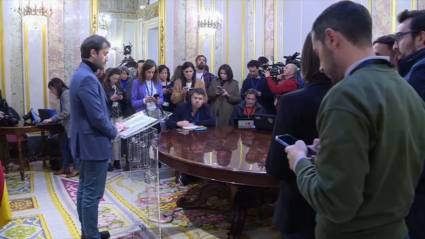 Javier Sánchez Senra, voceiro de Podemos no Congreso, o pasado mes de decembro, cando se anunciou a ruptura da coalición con Sumar