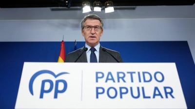 O líder do PP, Alberto Núñez Feijóo, en conferencia de prensa na sede nacional do PP (EFE / Borja Sánchez-Trillo)