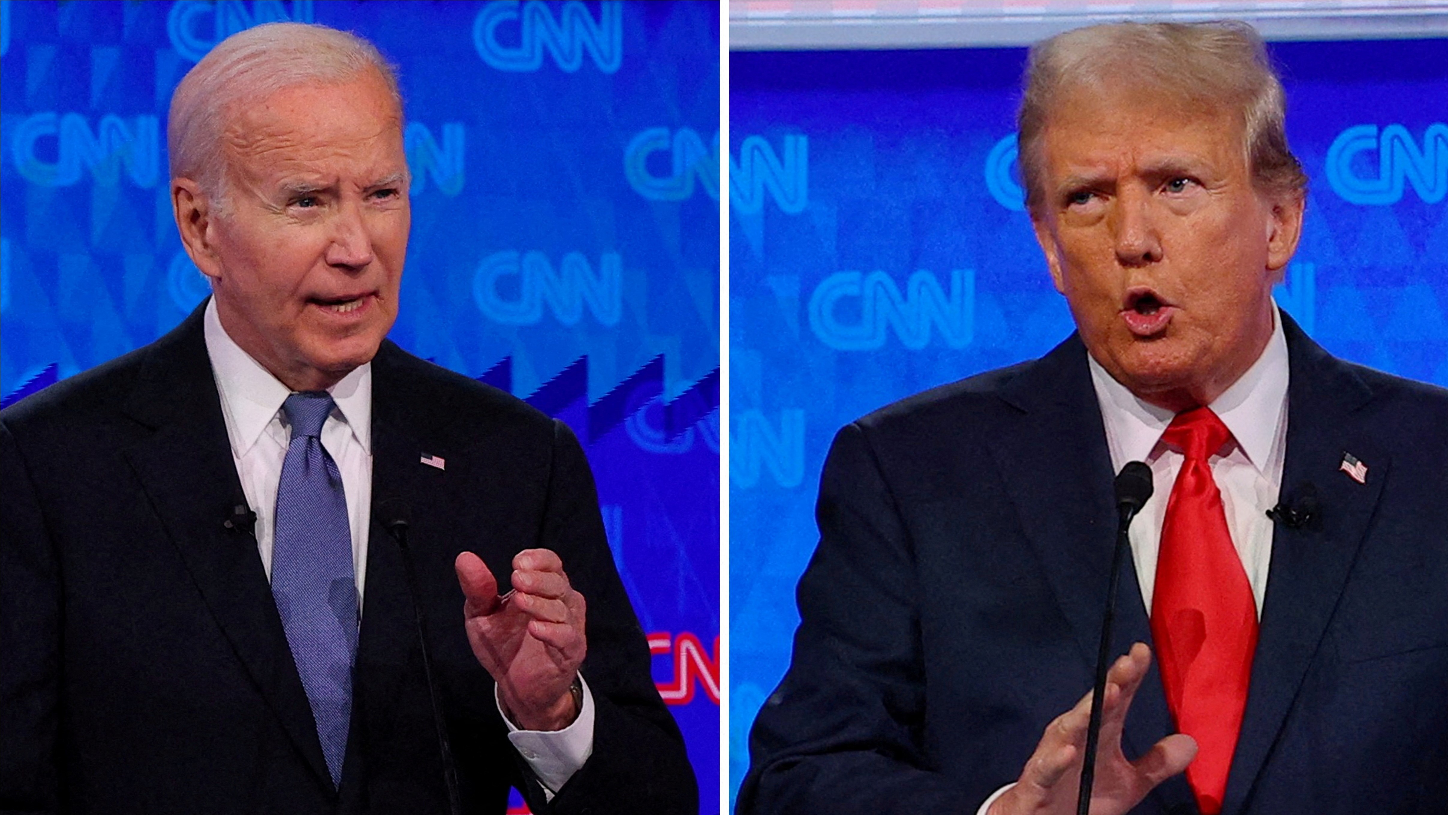 Ambos os dous candidatos no debate. REUTERS/Brian Snyder