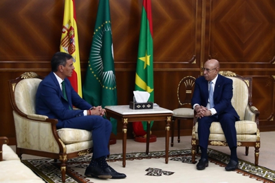 O presidente do Goberno, Pedro Sánchez, reúnese co presidente de Mauritania, Mohamed Uld Ghazuani, en Nuakchot - (Pool Moncloa))