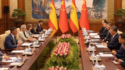 Pedro Sánchez no encontro co presidente da China Xi Jinping (Andrés Martínez Casares (Pool/Reuters))