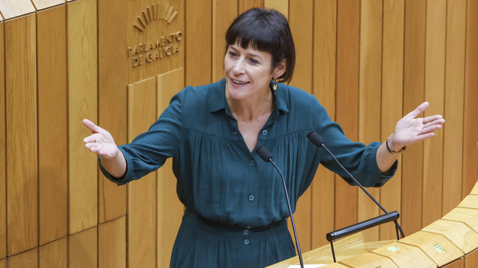 Ana Pontón intervén esta mañá no Parlamento de Galicia no debate sobre a posta en marcha da comisión de investigación sobre os contratos da Xunta (EFE/Xoán Rey)