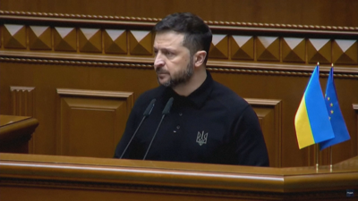 Volodímir Zelenski, este mércores no Parlamento ucraíno