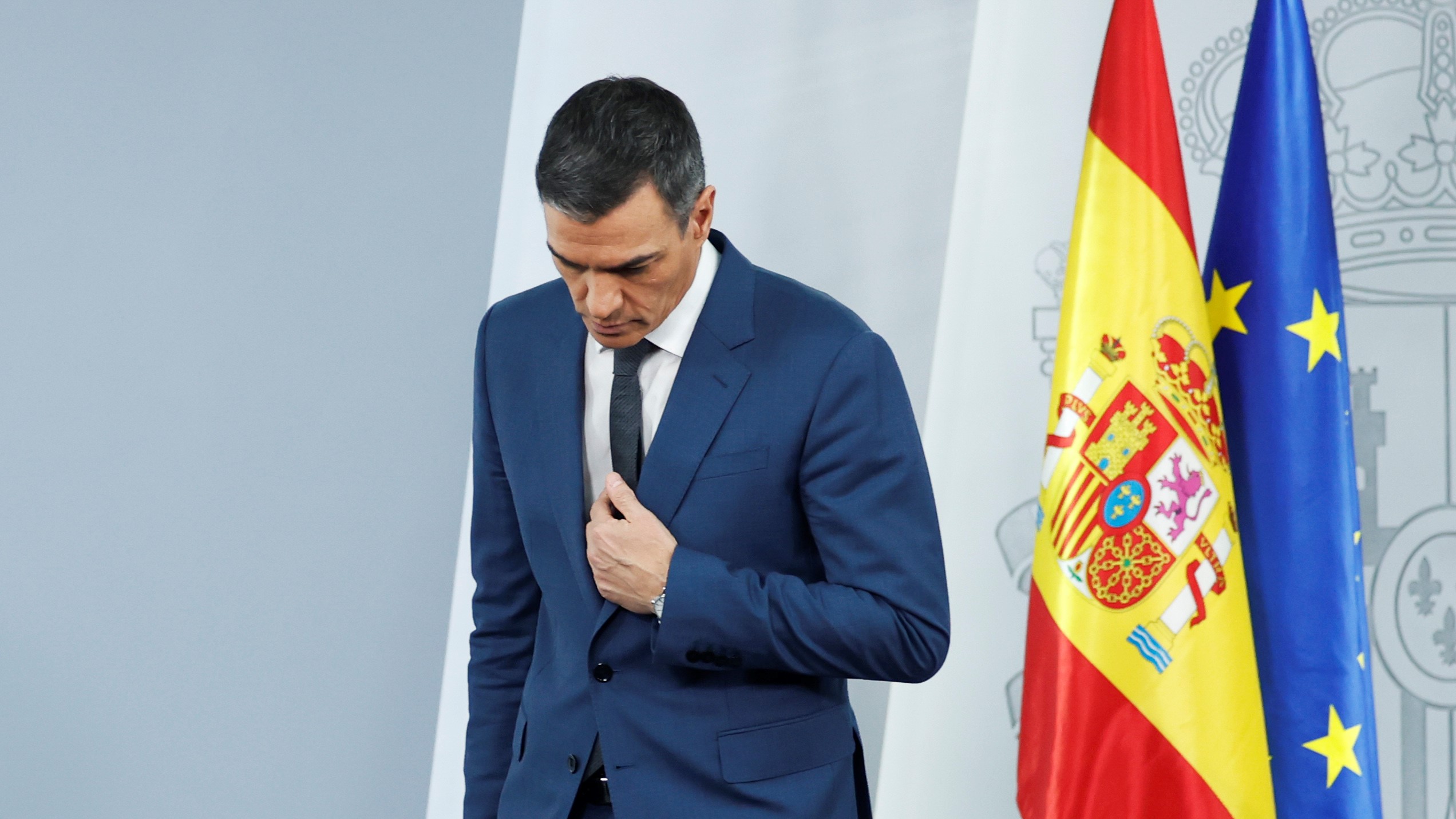 Pedro Sánchez, tras a comparecencia do martes pasado logo da xuntanza do Consello de Ministros (EFE/Mariscal)