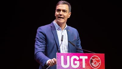 Pedro Sánchez durante a súa intervención no congreso da UXT (Europa Press/Lorena Sopêna)