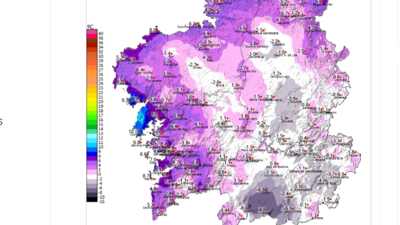 Mapa de temperaturas deste domingo. IMAXE: www.meteogalicia.gal