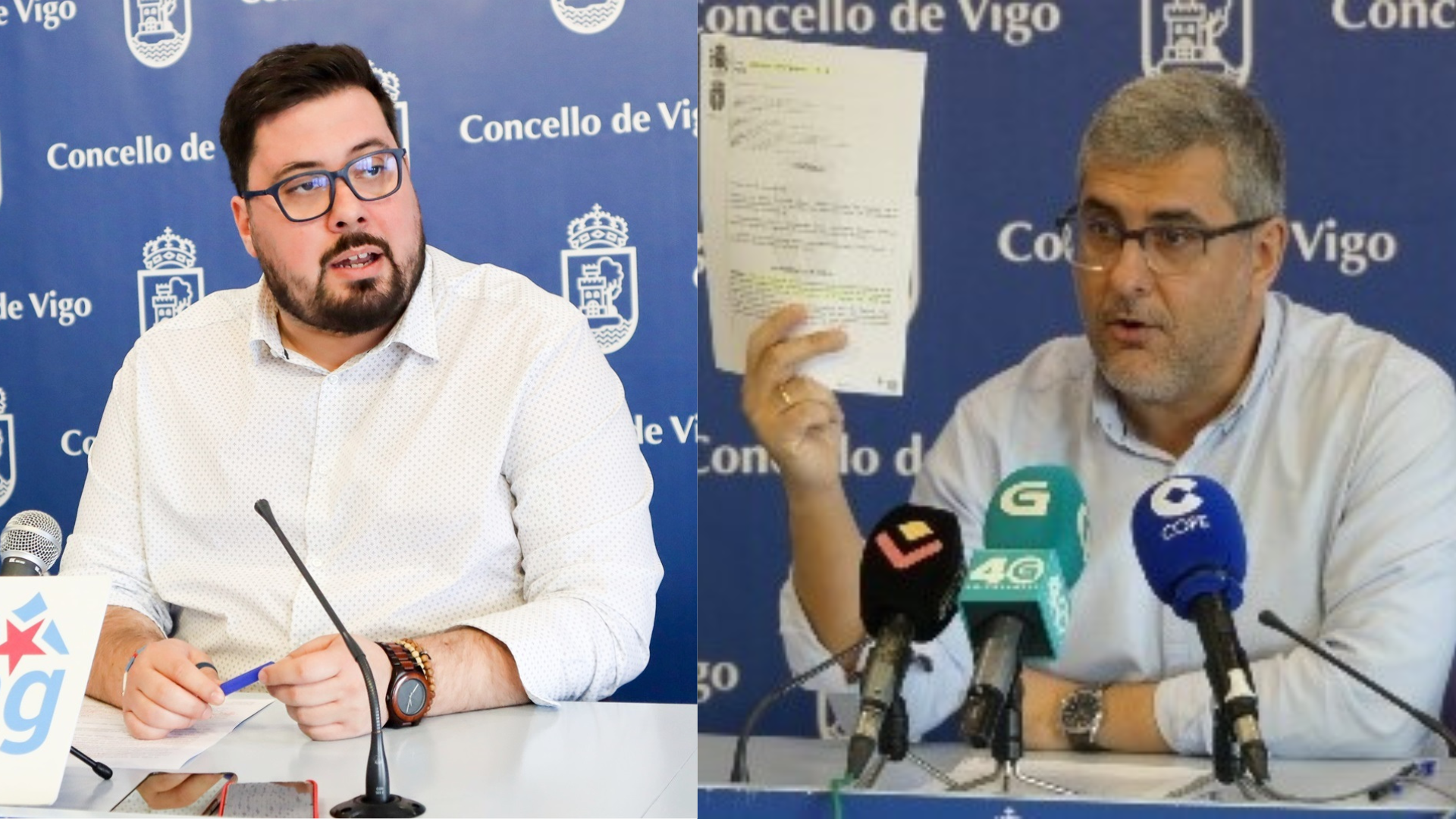 Portavoces en Vigo do BNG, Xabier Pérez Igrexas (e), e do PP, Miguel Martín (d). Europa Press