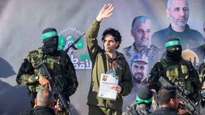 Ofer Calderon no momento da liberación en Jan Yunis. REUTERS/Ramadan Abed.