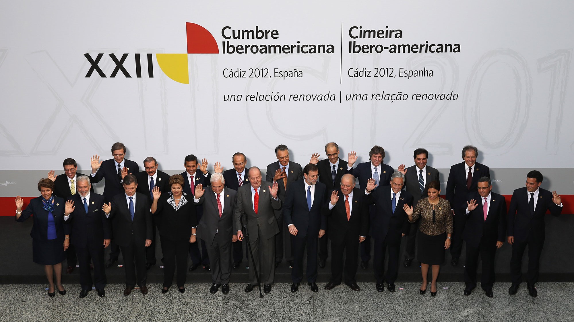 Foto de familia do XXII Cumio Iberoamericano celebrado en Cádiz en 2012, o último celebrado en España (Arquivo / Secretaría Xeral Iberoamericana)