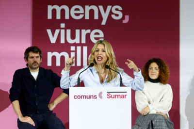 Yolanda Díaz este sábado no acto de Viladecans, Barcelona. Foto: EFE/ Quique García