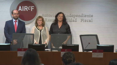 A presidenta da AIReF, Cristina Herrero, nunha conferencia de prensa este xoves