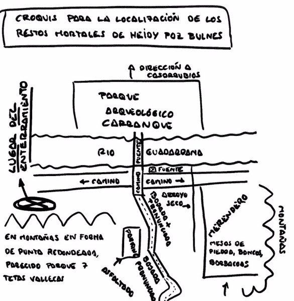 Debuxo explicativo de onde se encontran os restos da vítima según o asasino